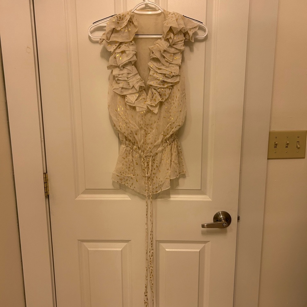 Ruffled Cream Sleeveless Blouse